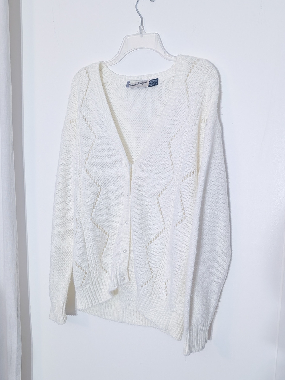 Vintage Diane Von Furstenberg Cream Open-Knit V-Neck Button Cardigan Size L